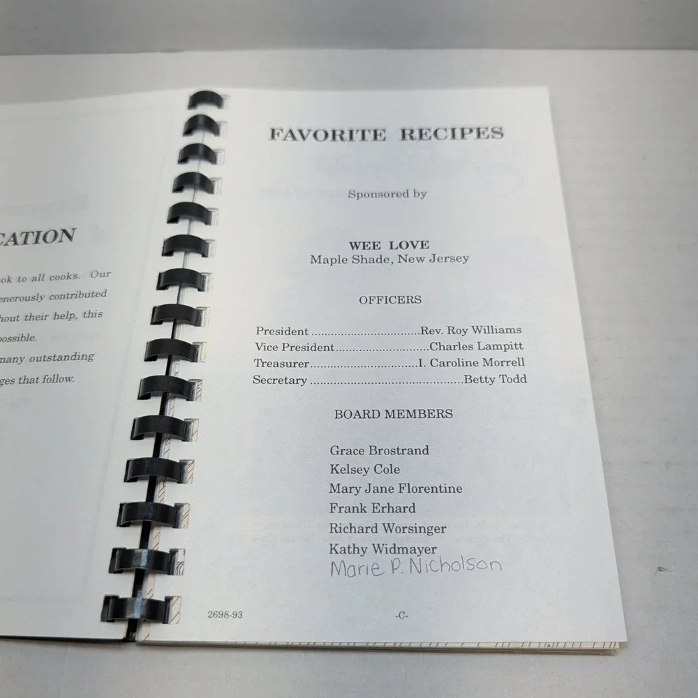 Seasoned With Love Cookbook Favorite Recipes Wee Maple Shade New Jersey 1987